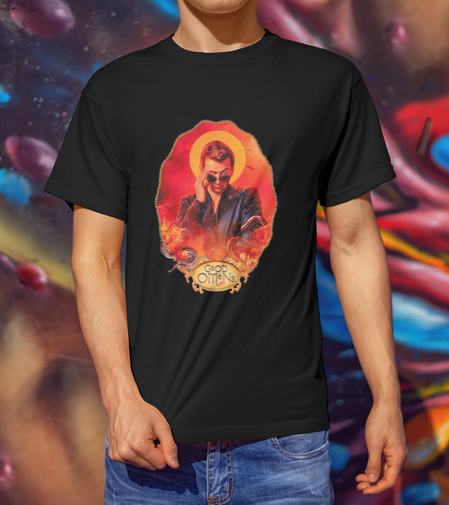 Good Omens Crowley With Flames And Serpent Halo T-Shirt