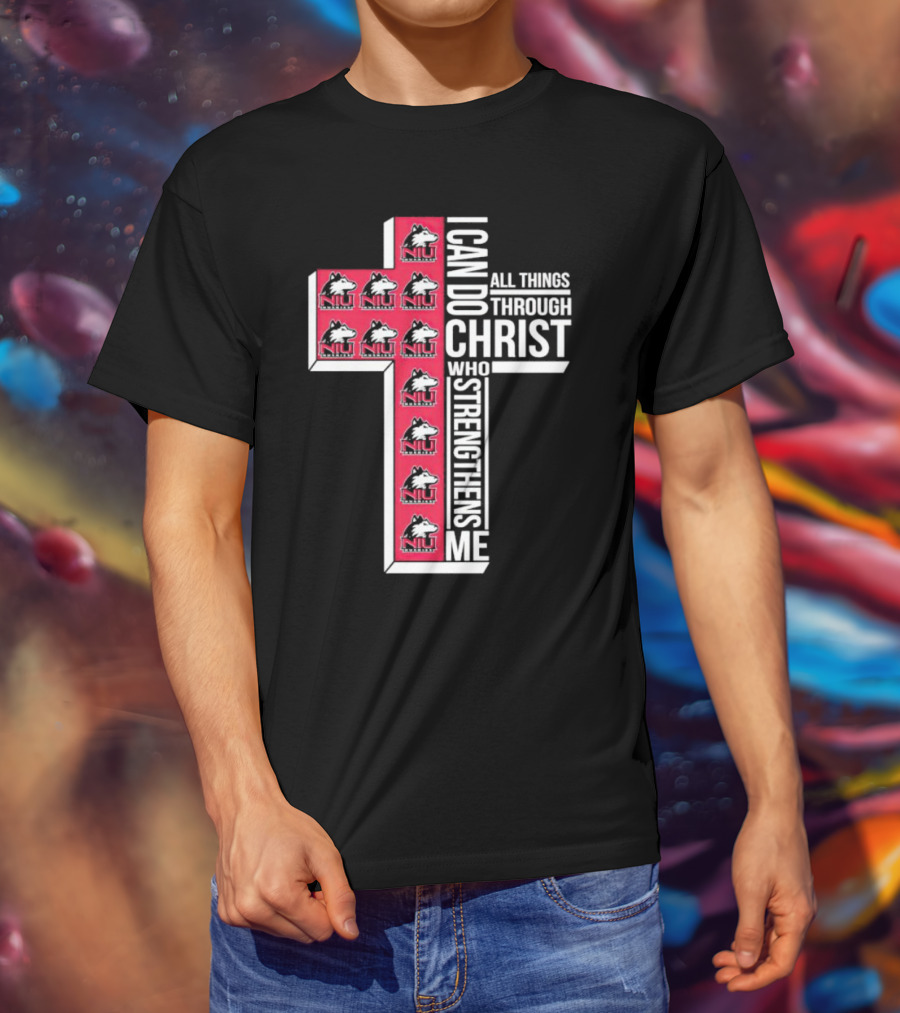 NIU Huskies I Can Do All Things Through Christ Who Strengthens Me Cross T-Shirt
