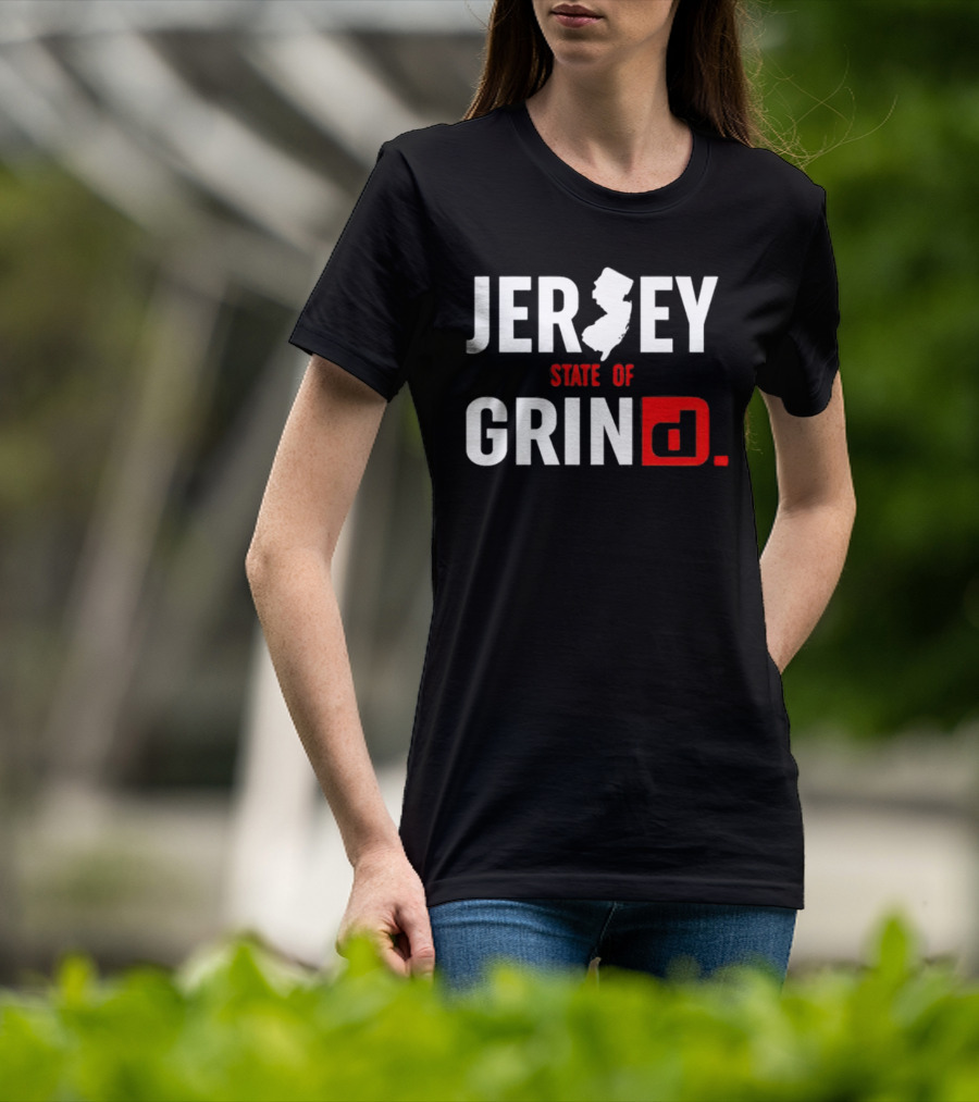 Jersey State Of Grind New Jersey Map Outline Typography T-Shirt