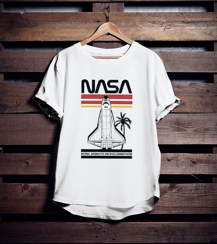 NASA National Aeronautics And Space Administration Shuttle Palm Retro Stripes T-Shirt