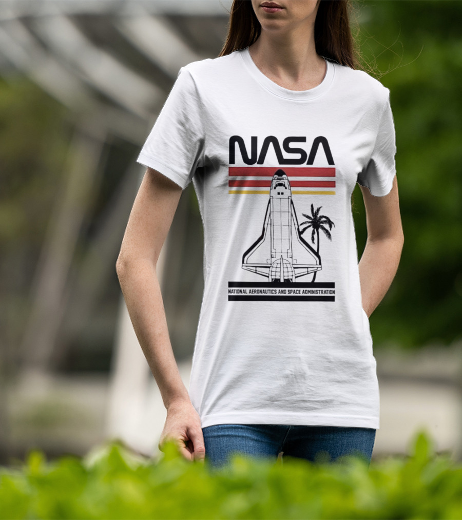NASA National Aeronautics And Space Administration Shuttle Palm Retro Stripes T-Shirt
