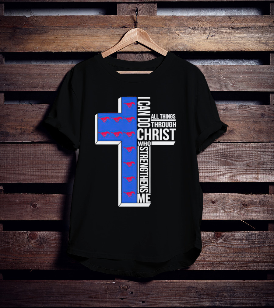 SMU Mustangs I Can Do All Things Through Christ Who Strengthens Me Cross T-Shirt
