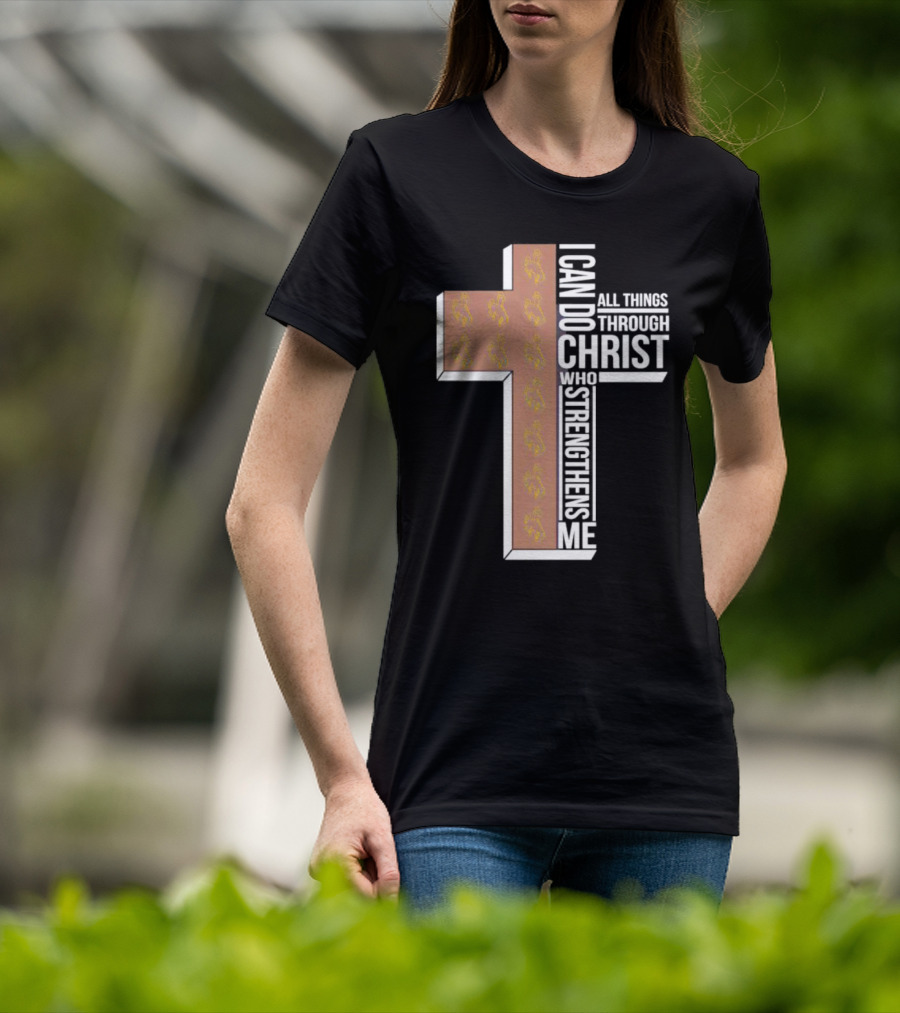 Wyoming Cowboys I Can Do All Things Through Christ Who Strengthens Me Cross T-Shirt