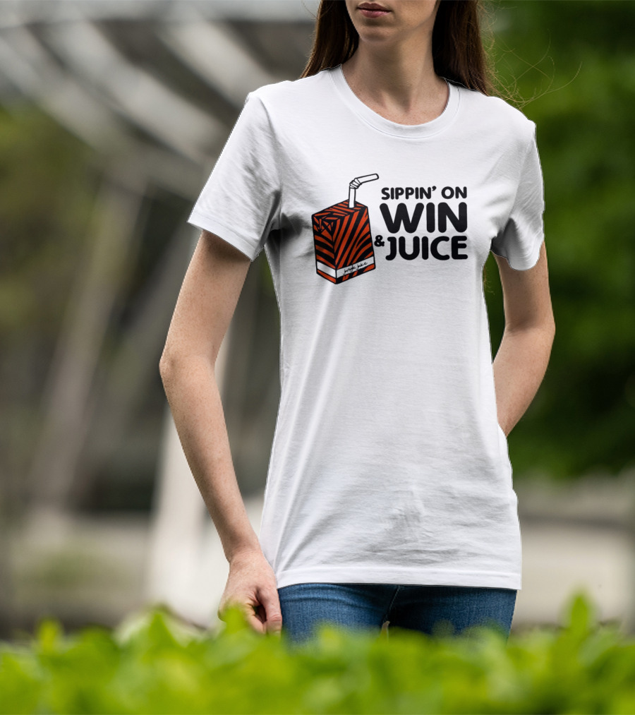 Cincinnati Bengals Sippin’ On Win And Juice With Tiger Stripes Box T-Shirt