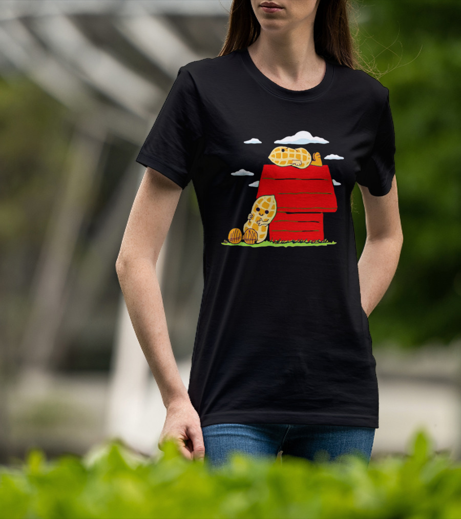 Peanuts Mashup Snoopy Red House Peanut Characters On Doghouse T-Shirt