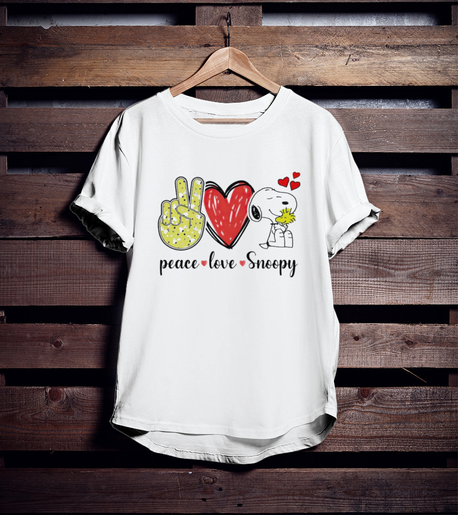 Peace Love Snoopy Hug Woodstock T-Shirt