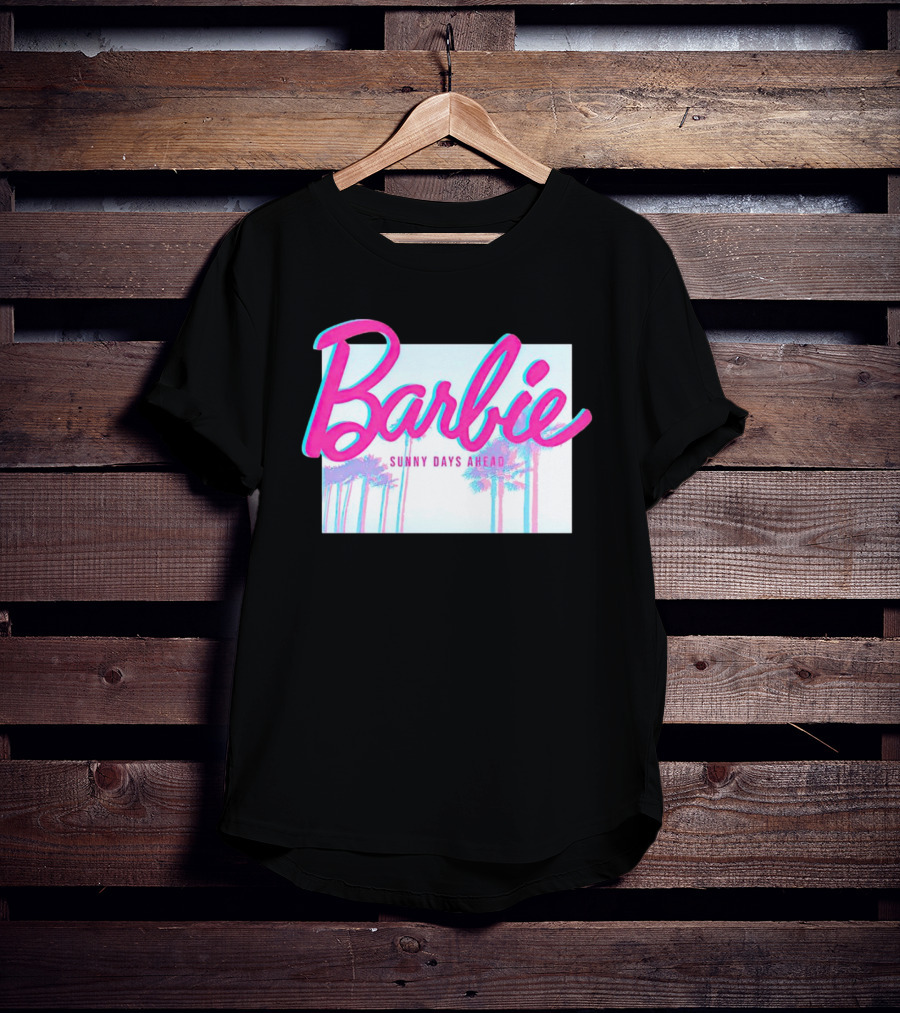 Barbie Sunny Days Ahead Palm Trees Vibrant 3D Text T-Shirt