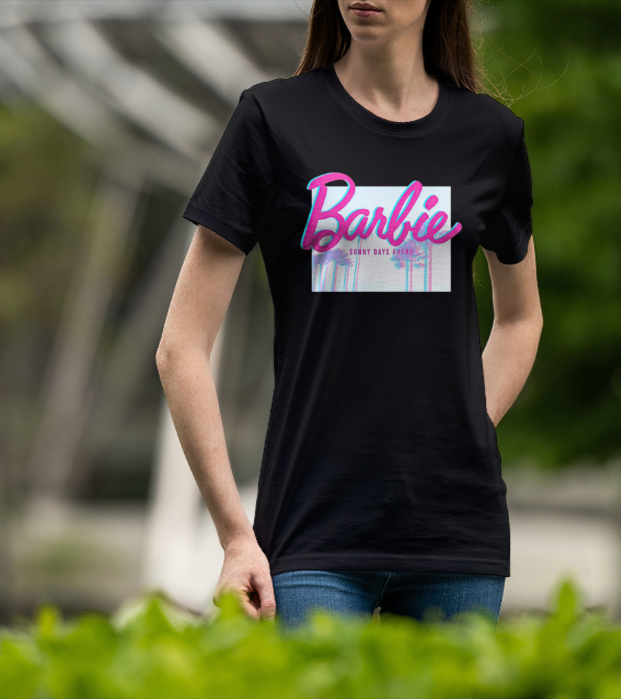 Barbie Sunny Days Ahead Palm Trees Vibrant 3D Text T-Shirt