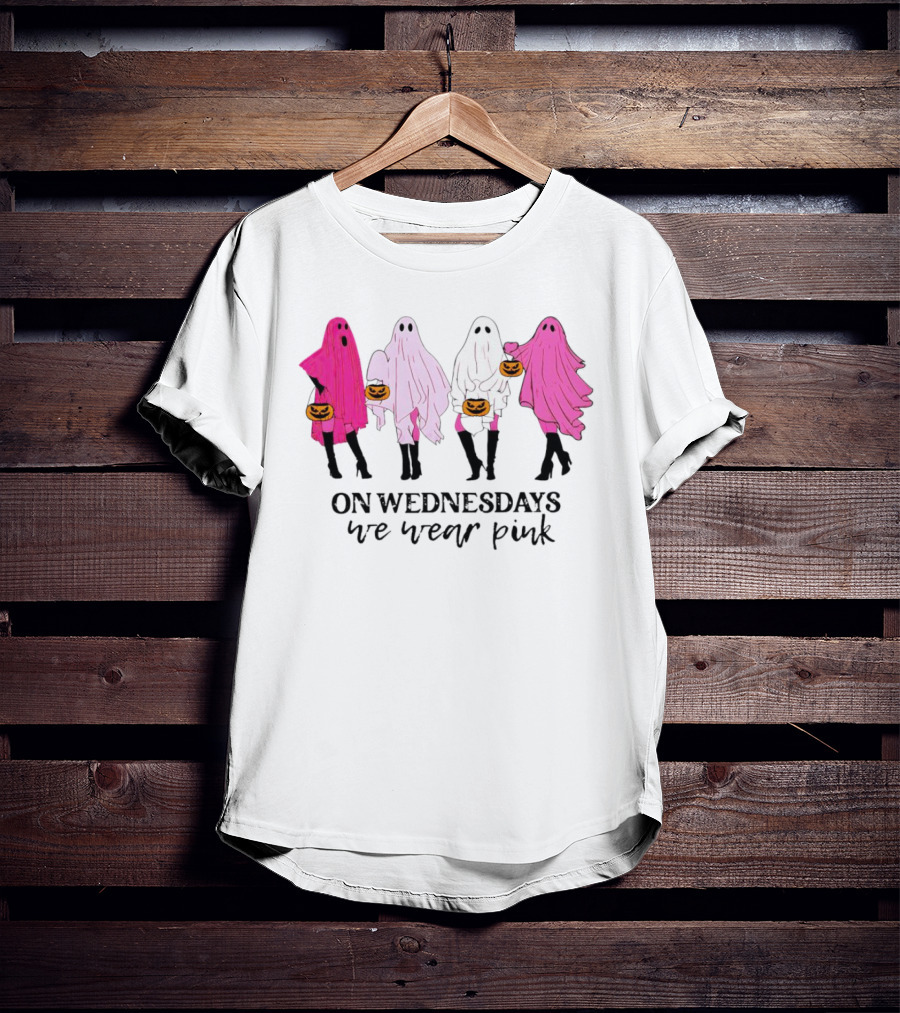 On Wednesdays We Wear Pink Ghost Costumes Halloween T-Shirt