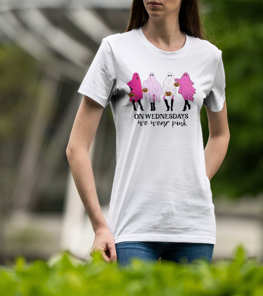 On Wednesdays We Wear Pink Ghost Costumes Halloween T-Shirt