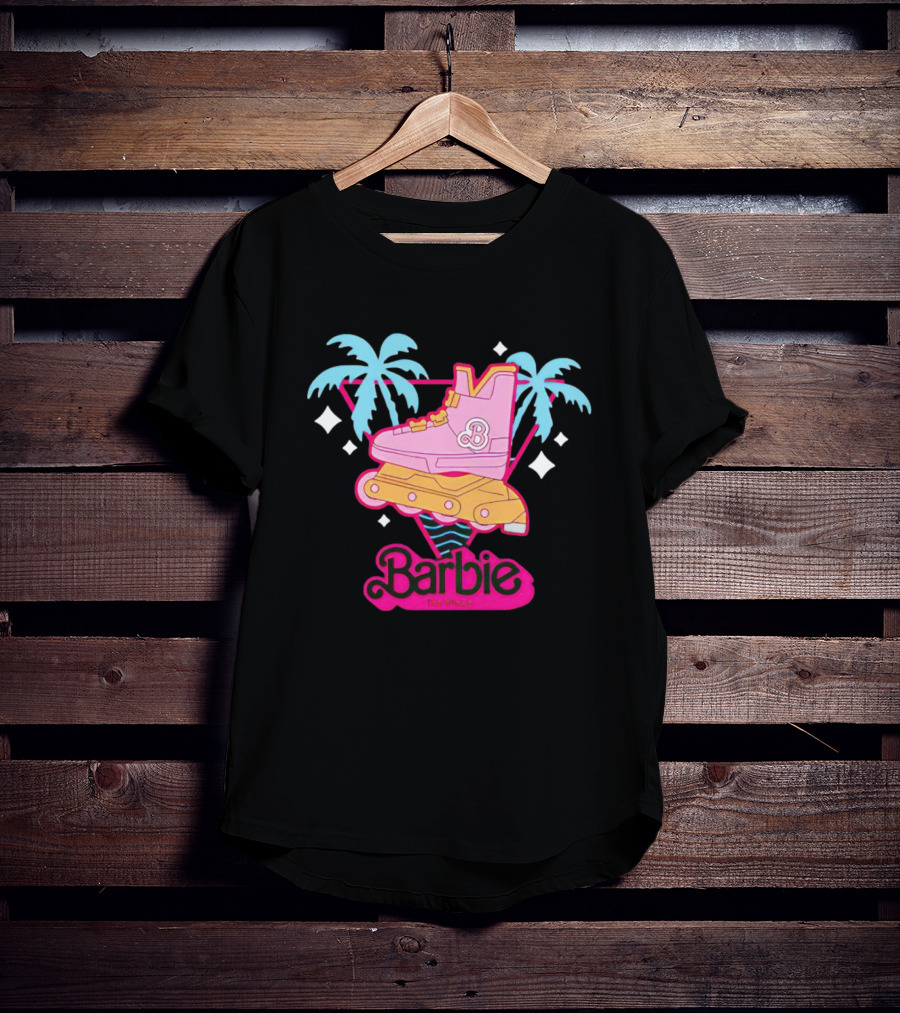Barbie Rollerblade Movie Pink Skate And Palm Trees T-Shirt