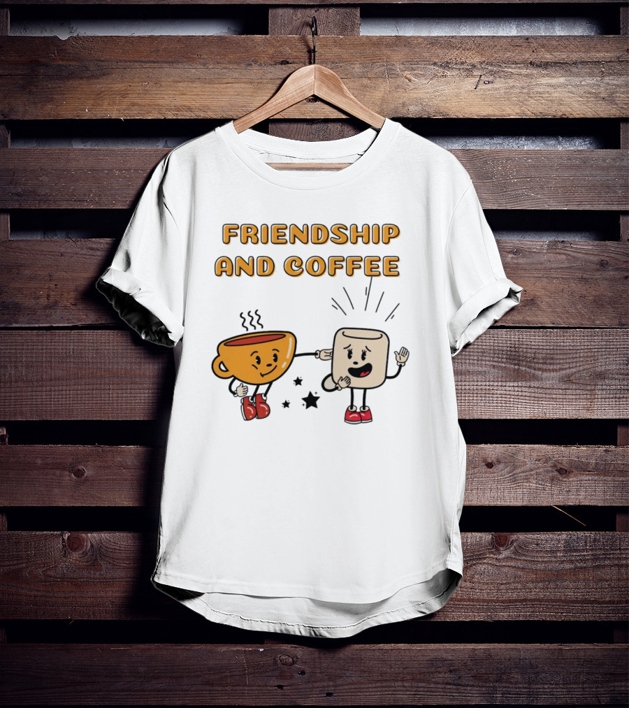 Friendship And Coffee Cup And Marshmallow Characters Celebrating Together T-Shirt