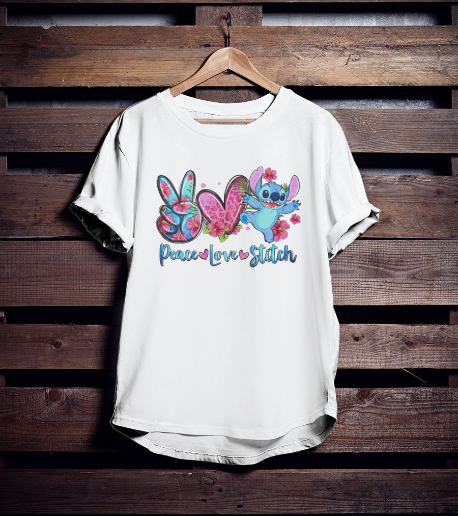 Peace Love Stitch Flower Hibiscus Iconic Character T-Shirt