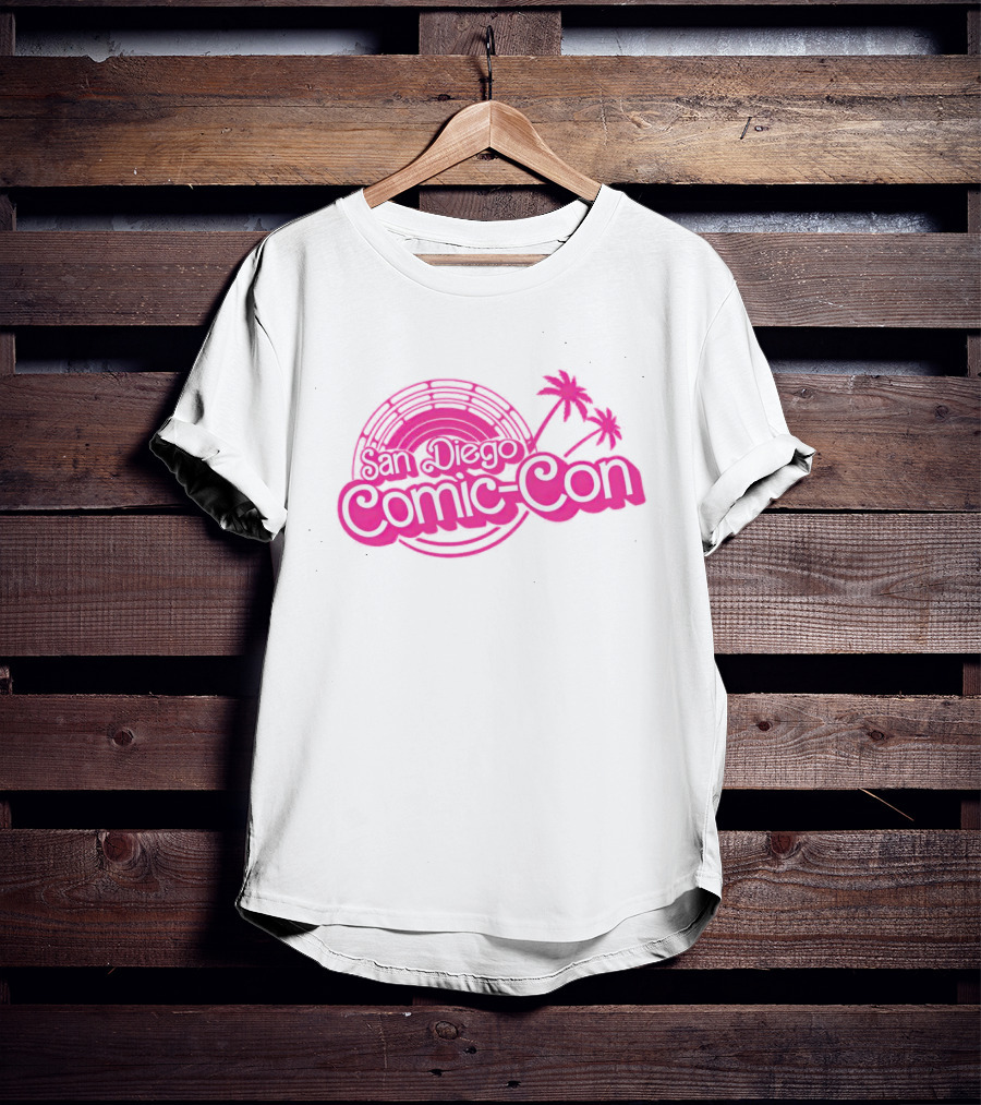 Barbie San Diego Comic-Con Logo With Pink Palm Trees T-Shirt