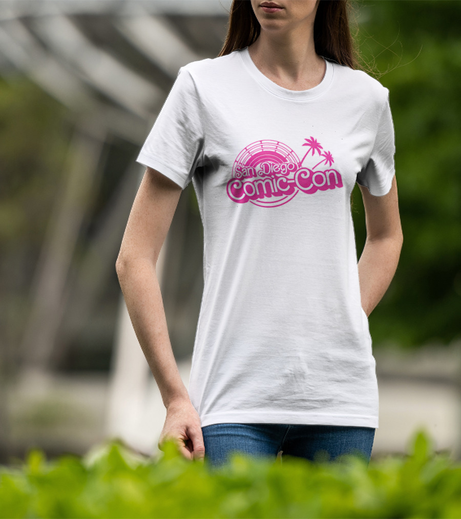 Barbie San Diego Comic-Con Logo With Pink Palm Trees T-Shirt