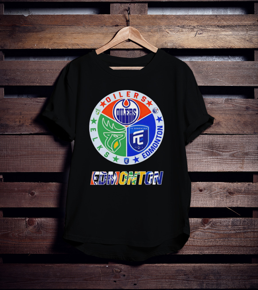 Oilers Elks FC Edmonton Sports Team Logo Collage T-Shirt