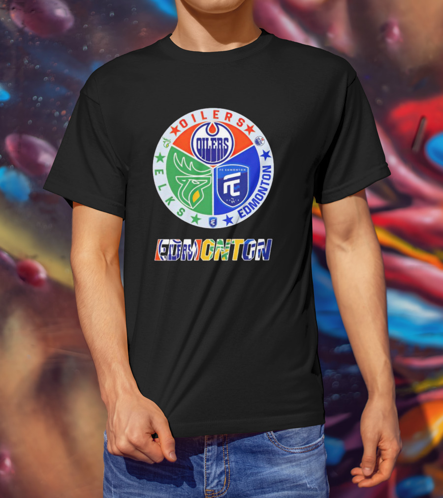 Oilers Elks FC Edmonton Sports Team Logo Collage T-Shirt