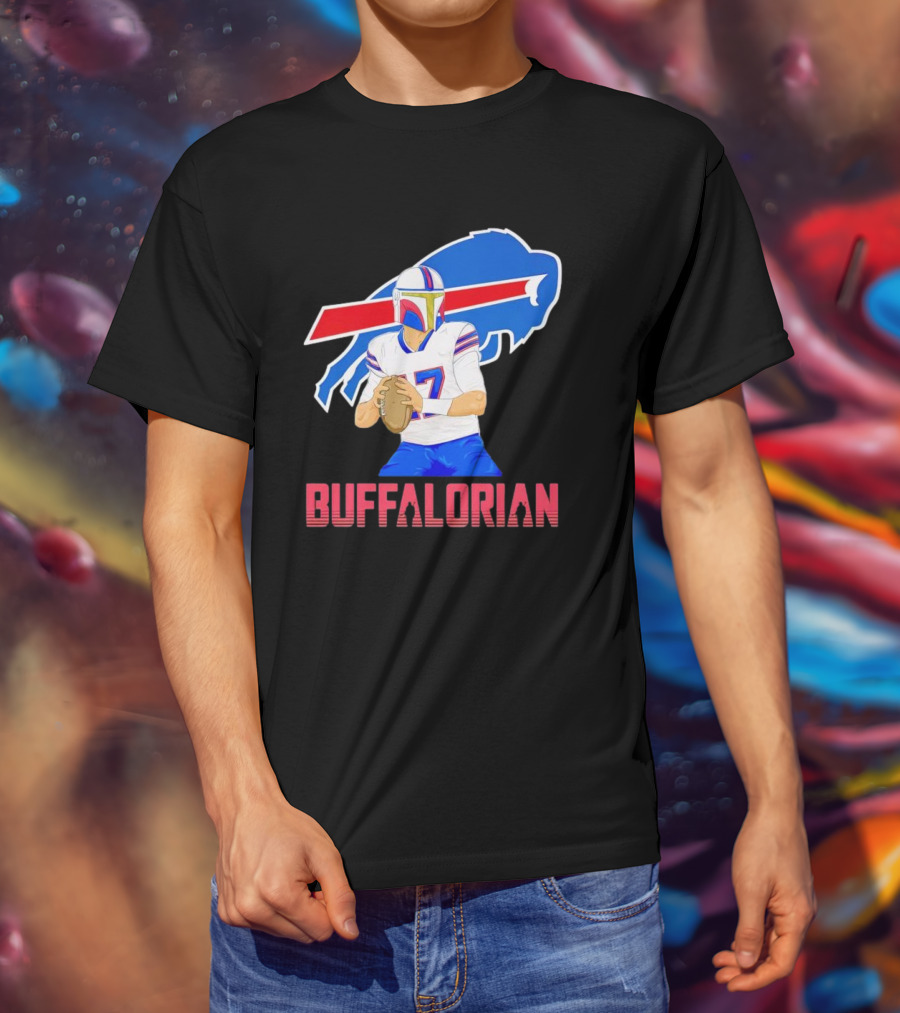 Buffalorian Josh Allen Buffalo Bills Mandalorian Helmet T-Shirt