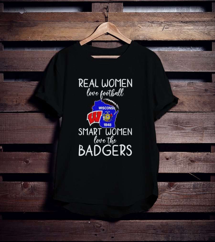 Real Women Love Football Smart Women Love The Wisconsin Badgers Map 1848 T-Shirt