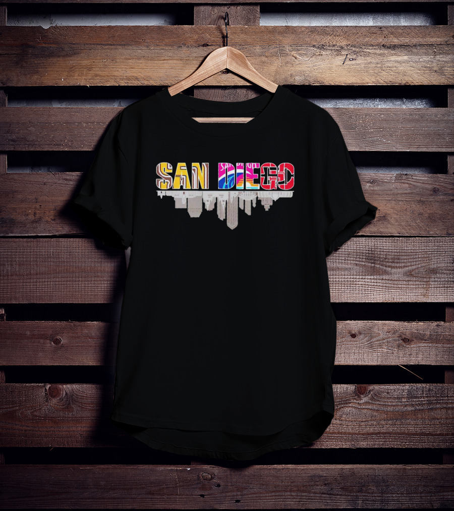 San Diego City Skyline Upside Down Sports Team Colors T-Shirt