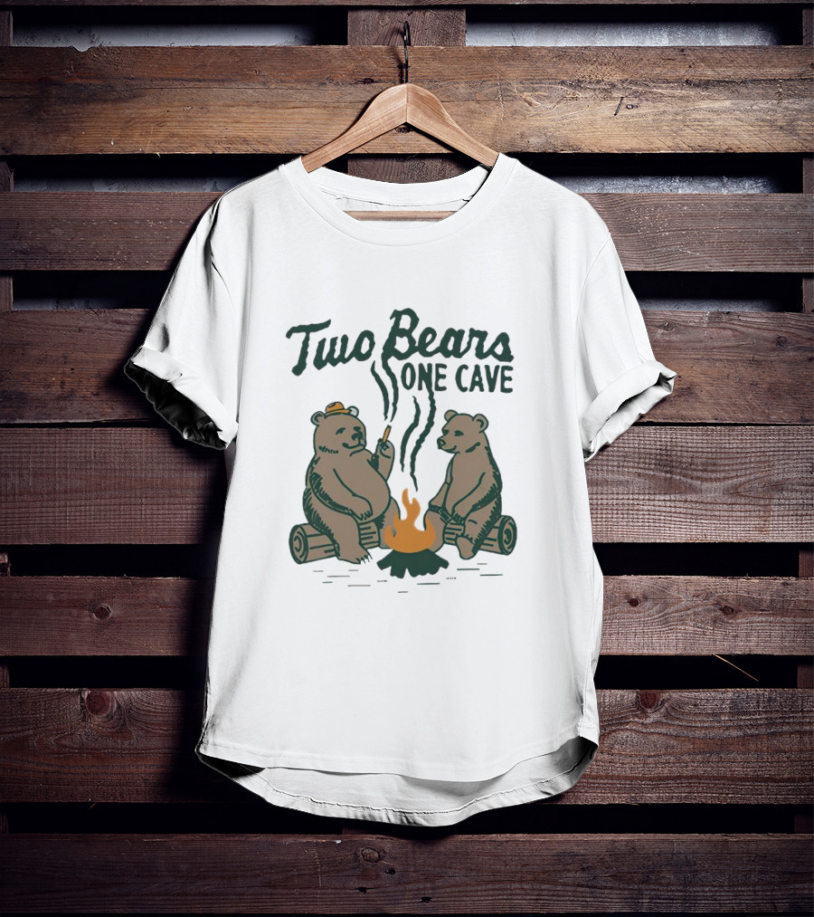 Two Bears One Cave Campfire Logs And Flames T-Shirt