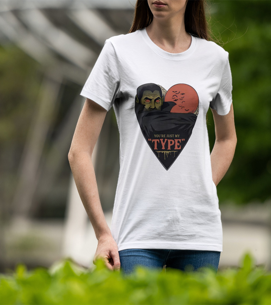 You’re Just My Type Horror Halloween Vampire With Red Moon And Bats T-Shirt