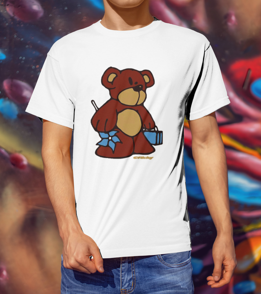Ricky Montgomery Teddy Bear With Blue Flower And Suitcase T-Shirt