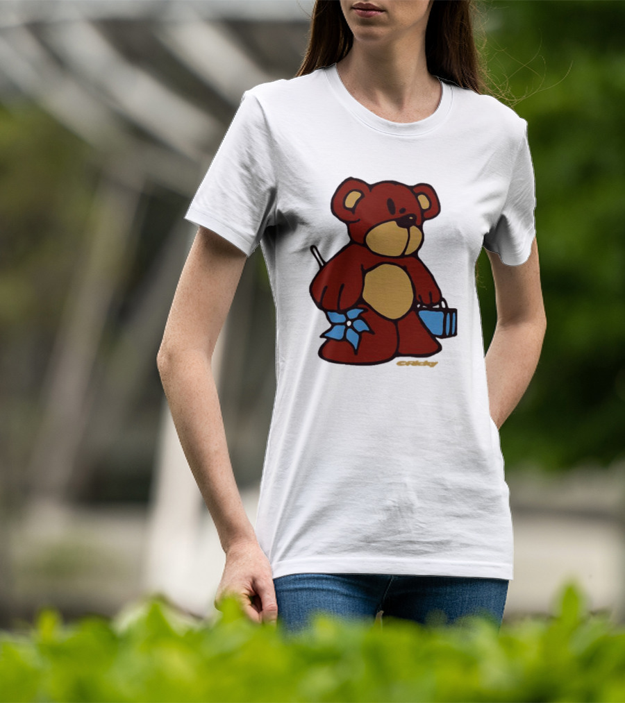 Ricky Montgomery Teddy Bear With Blue Flower And Suitcase T-Shirt