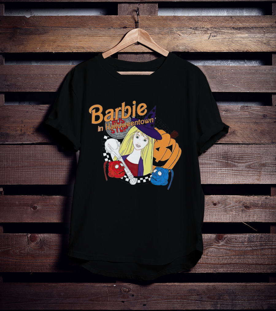 Barbie In Halloweentown Witch Hat With Jack-O-Lantern And Checkered T-Shirt
