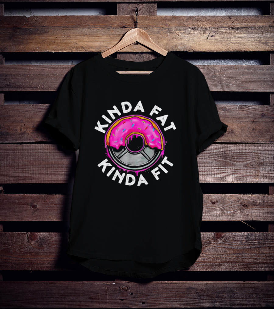 Kinda Fat Kinda Fit Pink Frosted Donut With Sprinkles And Weight Plate T-Shirt