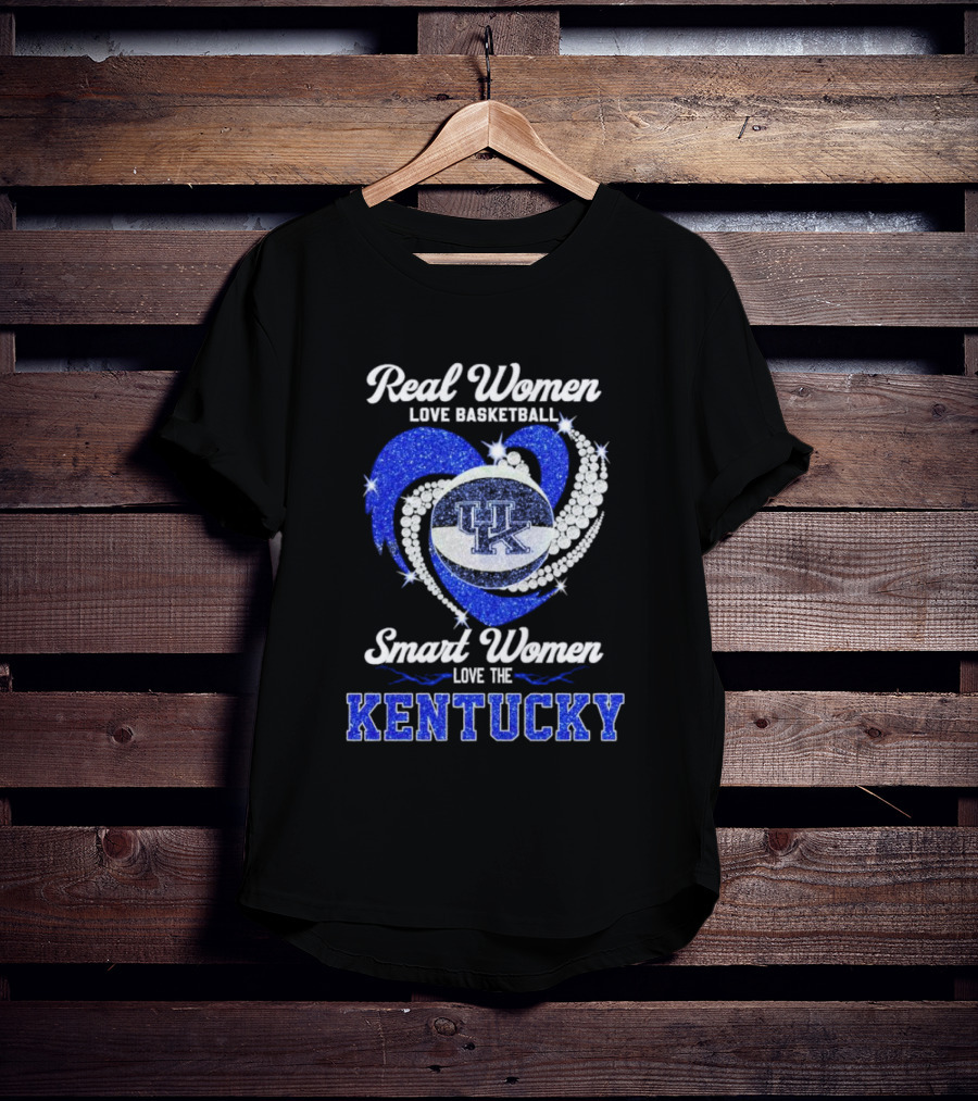 Real Women Love Basketball Smart Women Love The Kentucky Wildcats Diamond Heart T-Shirt