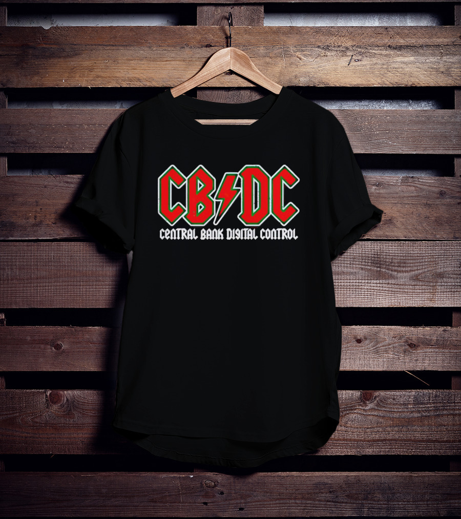 CBDC Central Bank Digital Control Parody Design With Rock Band Logo Influence T-Shirt