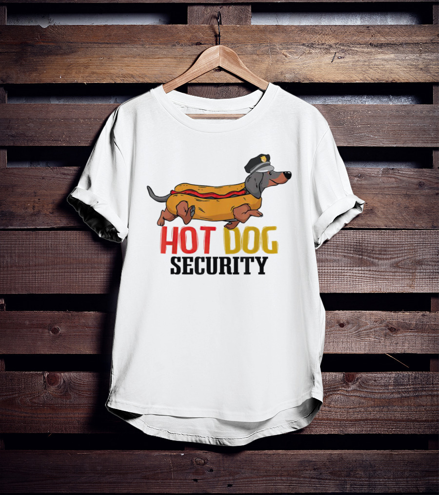 Dachshund Hot Dog Security Officer In Police Hat T-Shirt