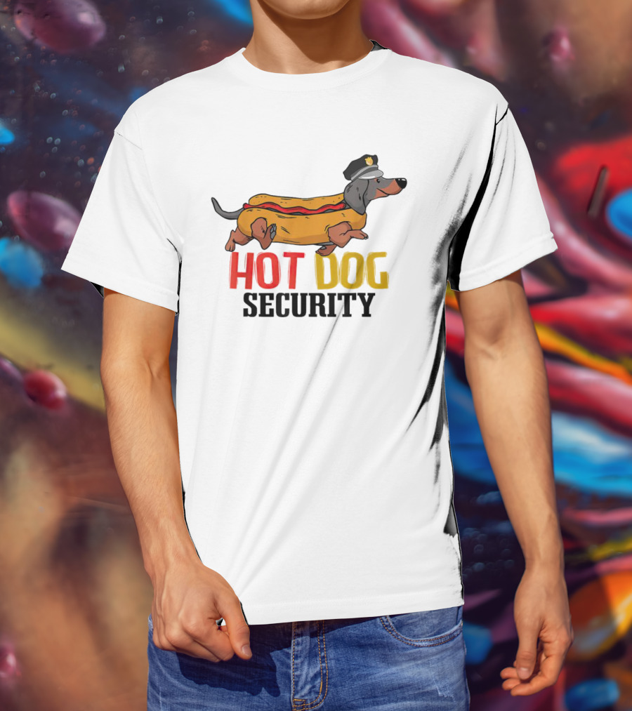 Dachshund Hot Dog Security Officer In Police Hat T-Shirt