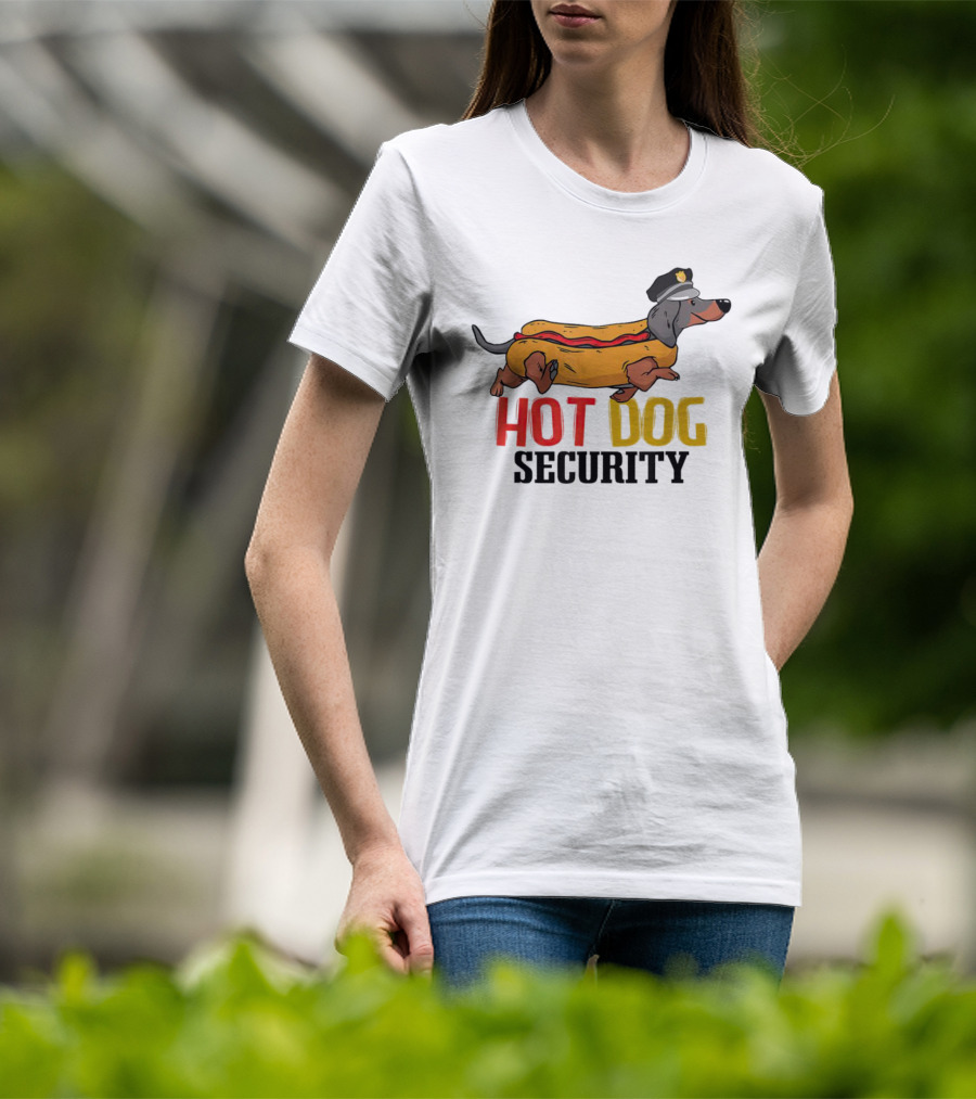 Dachshund Hot Dog Security Officer In Police Hat T-Shirt
