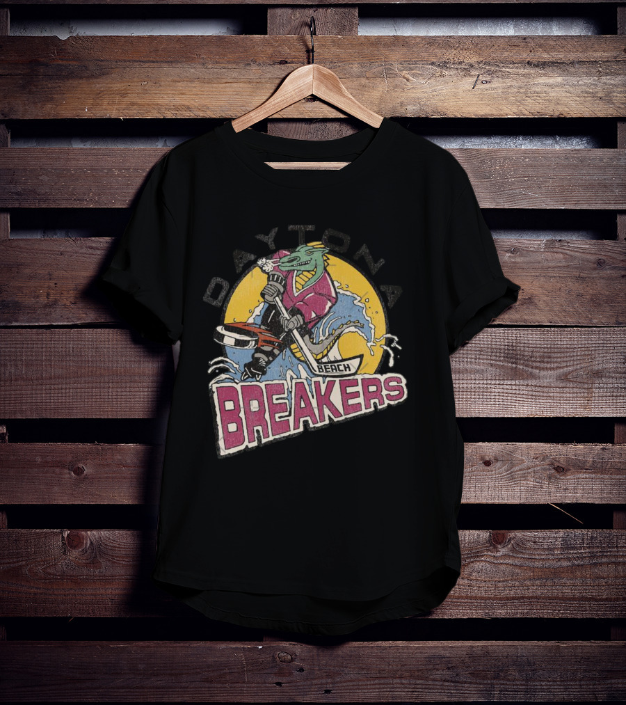 Daytona Beach Breakers Retro Ice Hockey Mascot Surfing T-Shirt