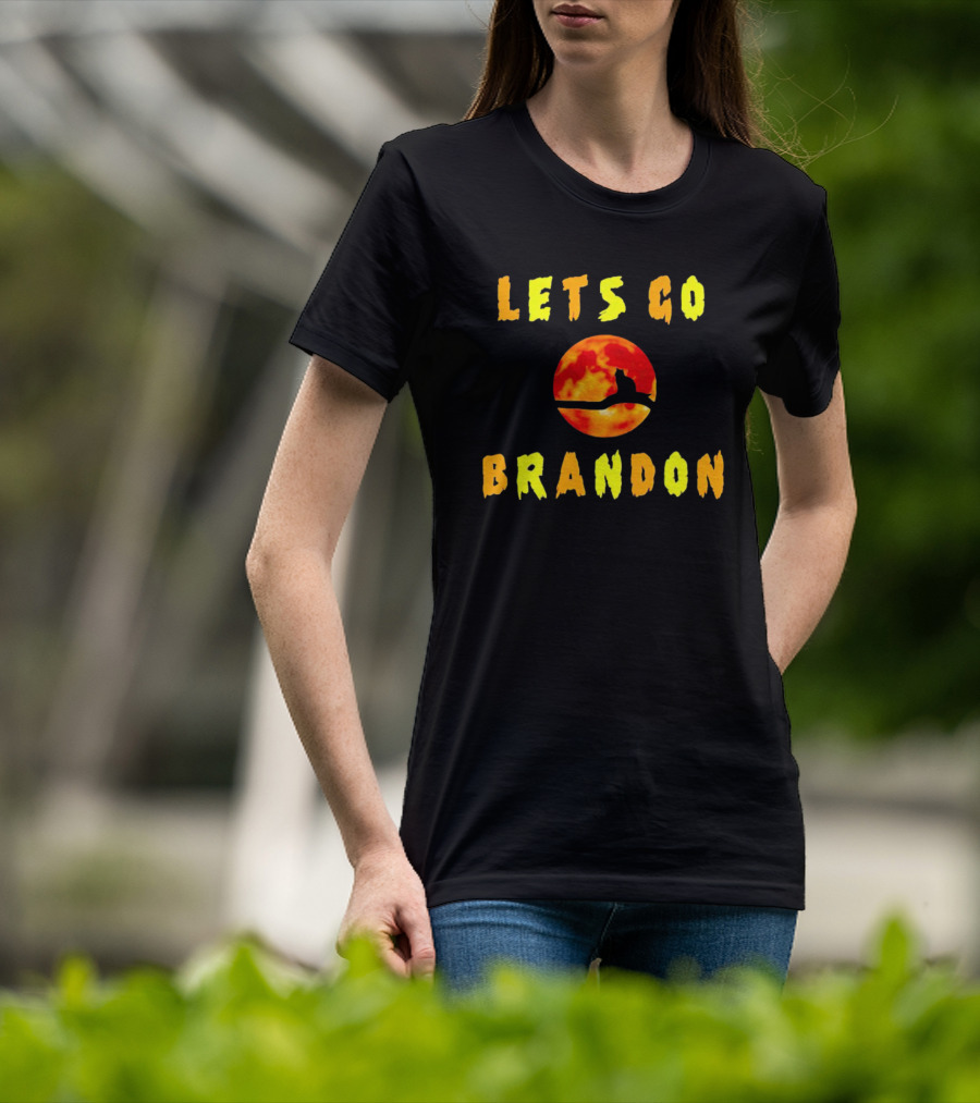 Lets Go Brandon Cat Halloween Moon T-Shirt