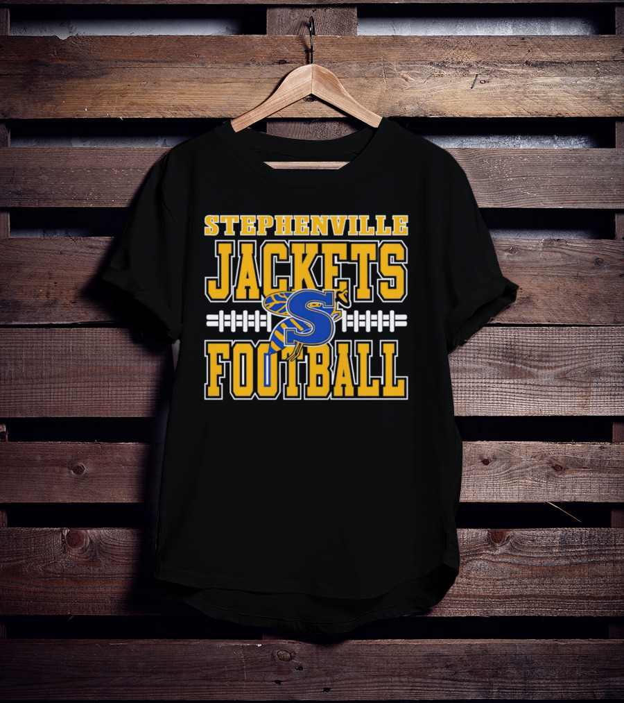 Stephenville Jackets Football S Logo Yellow And Blue Football T-Shirt