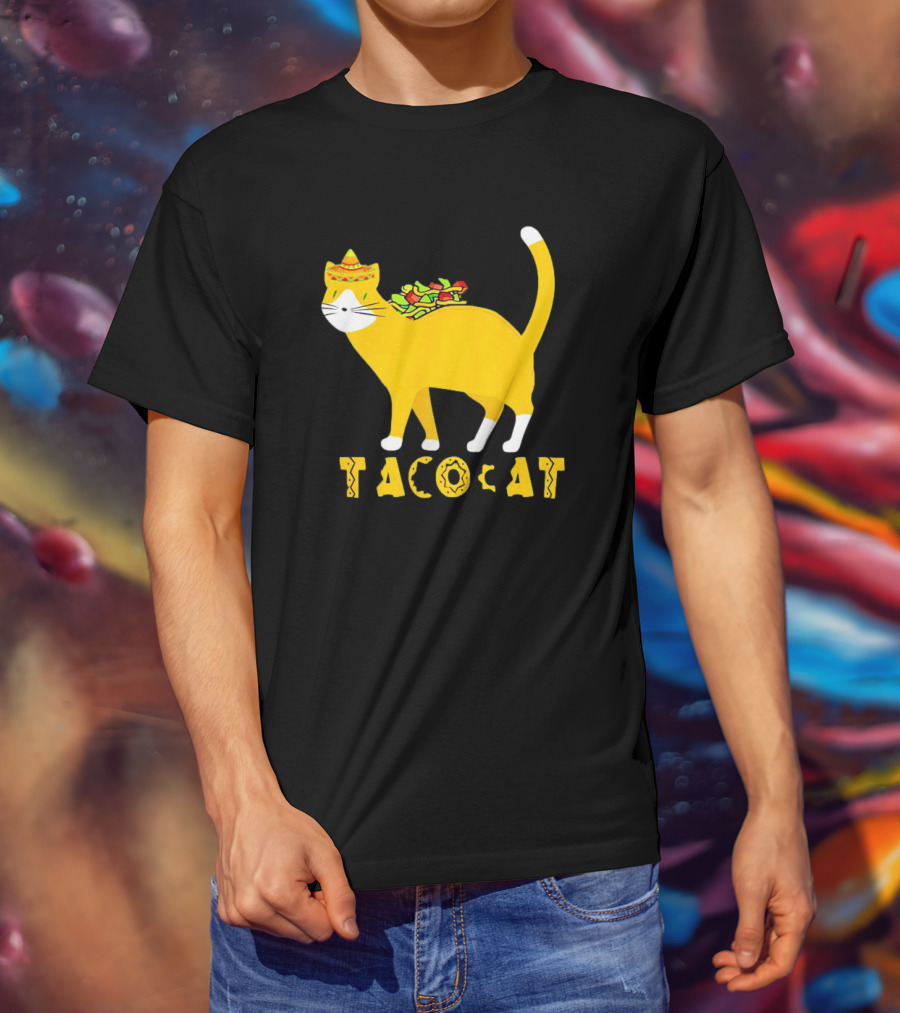 Tacocat Wearing Sombrero With Taco Filling Back T-Shirt