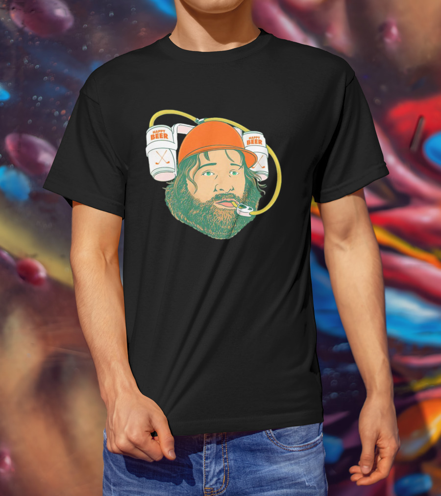 Happy Beer Man Drinks Beer With Helmet And Straws T-Shirt