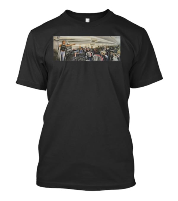Airplane Passenger Incident Woman Pointing Towards Bigfoot Onboard T-Shirt
