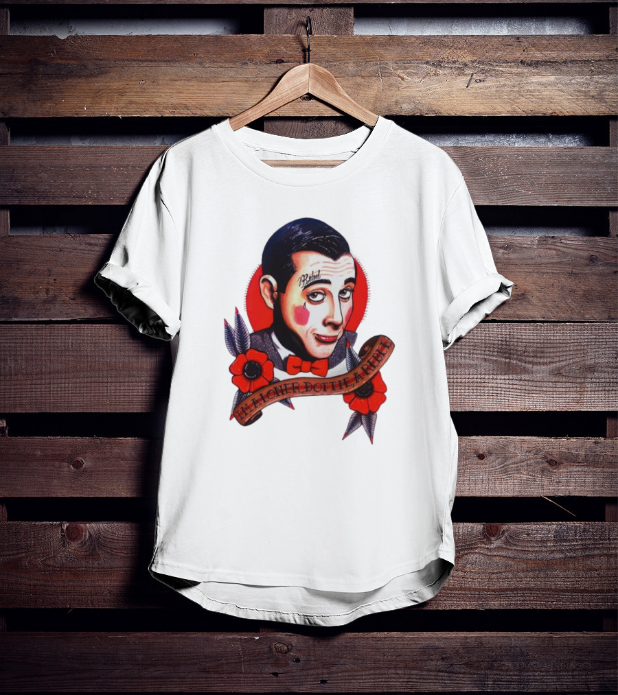 Men’s Funny Pee Wee Herman Rebel Tattoo Style Art With Flowers And Red Bow Tie T-Shirt