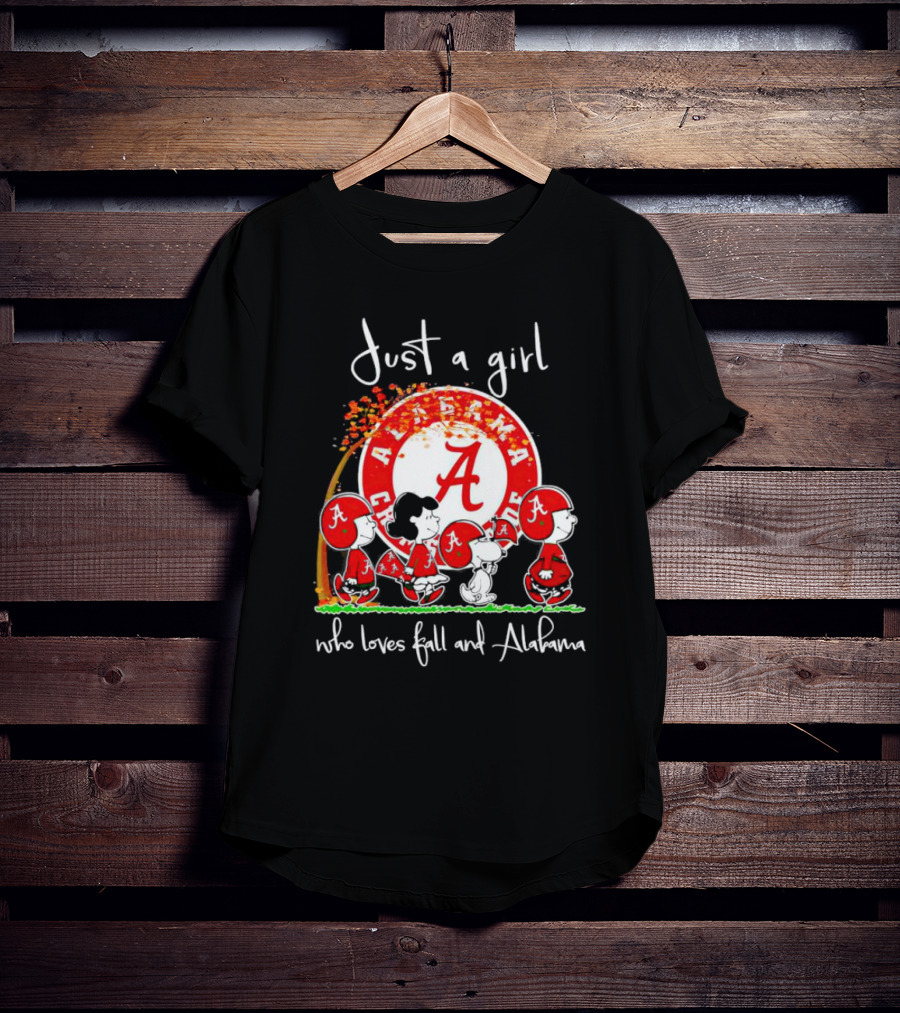 Peanuts Characters Just A Girl Who Loves Fall And Alabama Crimson Tide T-Shirt