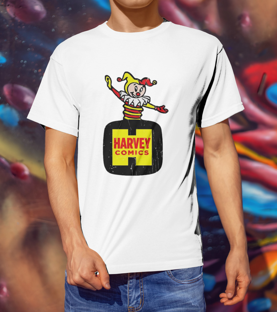 Harvey Comics Jester Logo With Classic Joker Colors T-Shirt