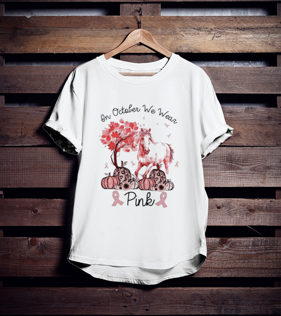 In October We Wear Pink Horse Ribbon Pumpkins Halloween T-Shirt