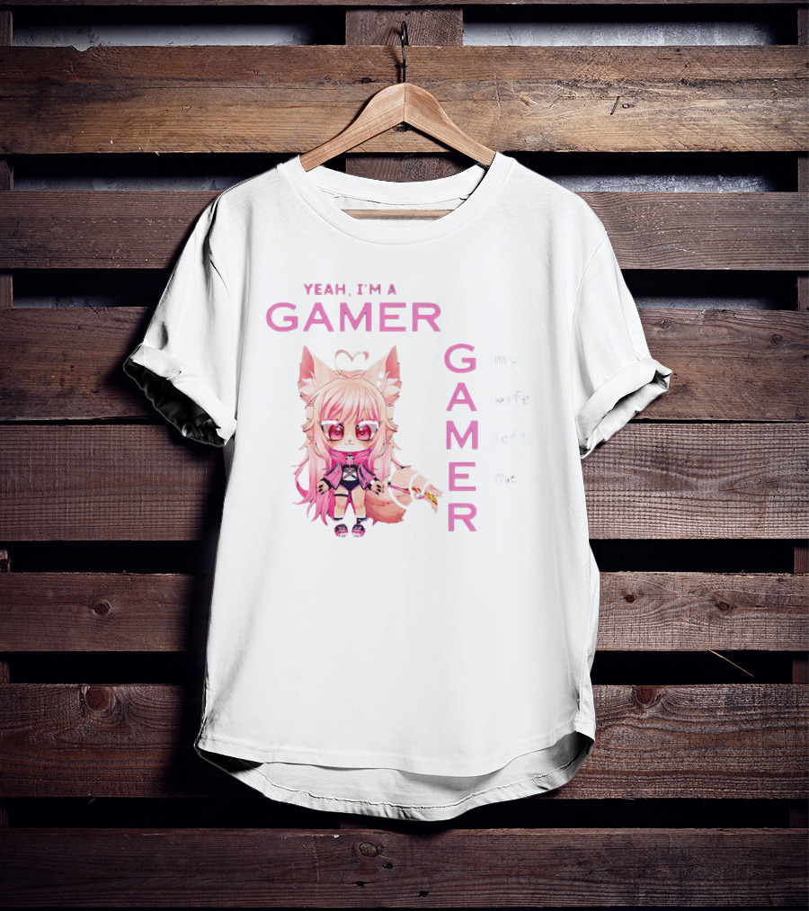 Yeah I'm A Gamer My Wife Left Me Chibi Fox Character T-Shirt