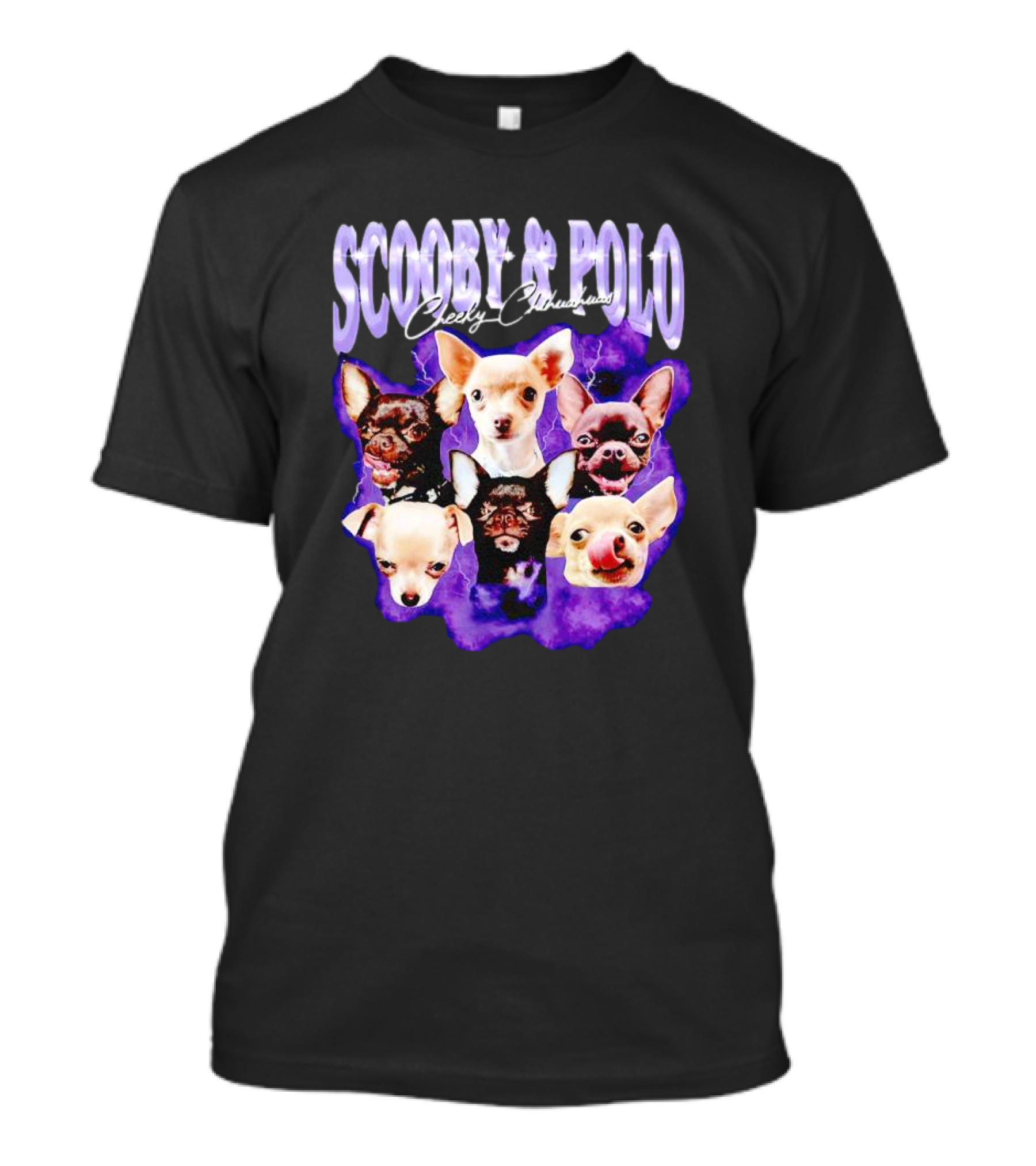 Scooby And Polo Cheeky Chihuahuas Purple Background T-Shirt