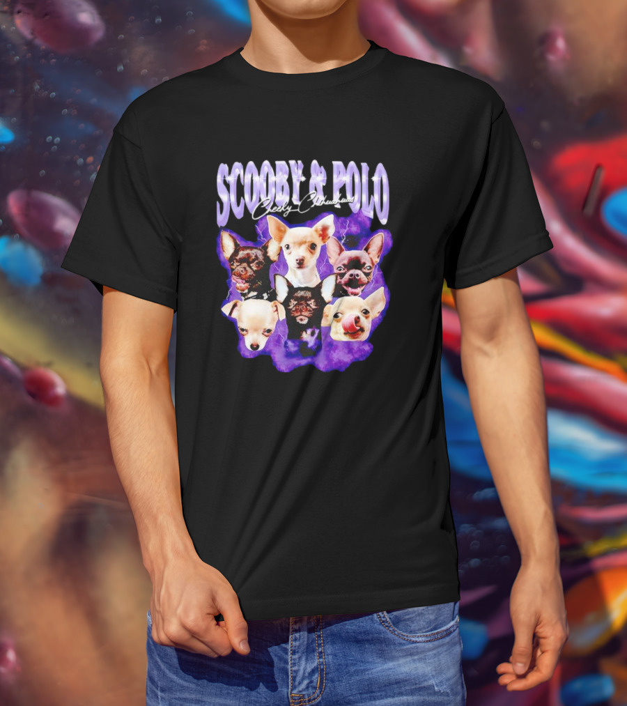 Scooby And Polo Cheeky Chihuahuas Purple Background T-Shirt