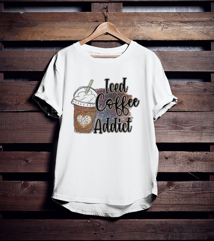 Iced Coffee Addict Glitter Heart Cup T-Shirt