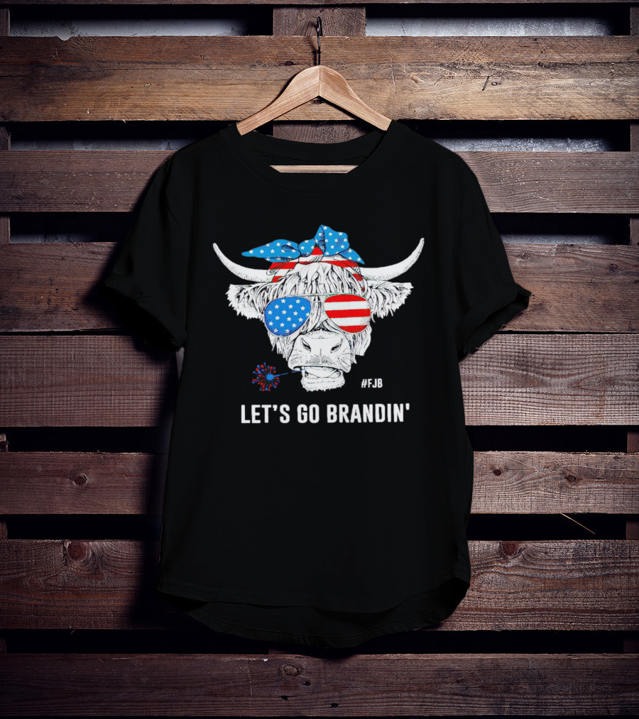 Highland Cow USA Flag Bandana Let's Go Brandin' #FJB Sunglasses T-Shirt